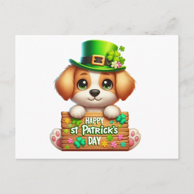 Cute Puppy Happy St Patrick's Day Postcard (Front)