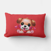 Cute Puppy Heart Knit  Valentine Throw Pillow