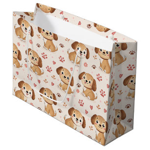 Cute Puppy Hearts Watercolor Pattern (1) Large Gift Bag