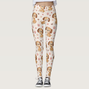 Cute Puppy Hearts Watercolor Pattern (1) Leggings