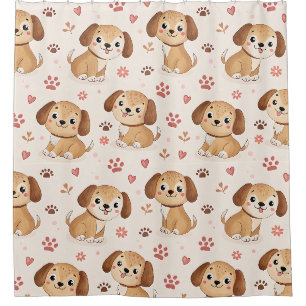 Cute Puppy Hearts Watercolor Pattern (1) Shower Curtain