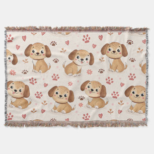 Cute Puppy Hearts Watercolor Pattern (1) Throw Blanket