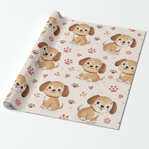 Cute Puppy Hearts Watercolor Pattern (1) Wrapping Paper