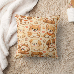 Cute Puppy Hearts Watercolor Pattern (2) Cushion