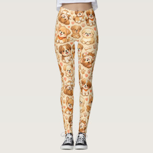 Cute Puppy Hearts Watercolor Pattern (2) Leggings