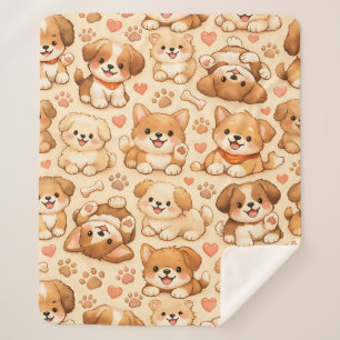 Cute Puppy Hearts Watercolor Pattern (2) Sherpa Blanket