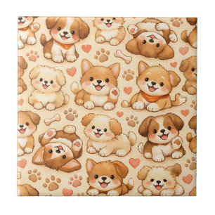 Cute Puppy Hearts Watercolor Pattern (2) Tile