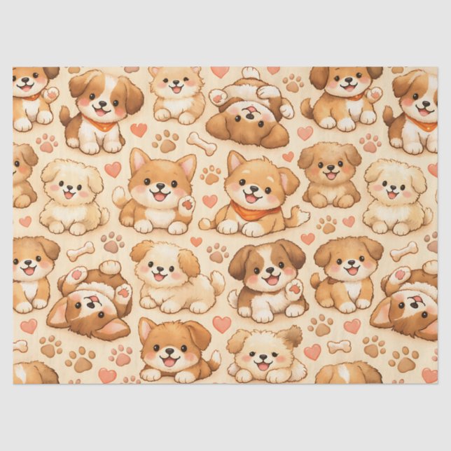 Cute Puppy Hearts Watercolor Pattern (2) Tissue Paper (Front)