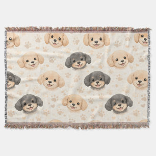 Cute Puppy Hearts Watercolor Pattern (3) Throw Blanket