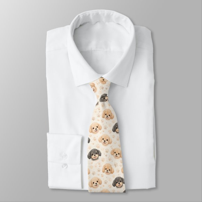 Cute Puppy Hearts Watercolor Pattern (3) Tie (Tied)