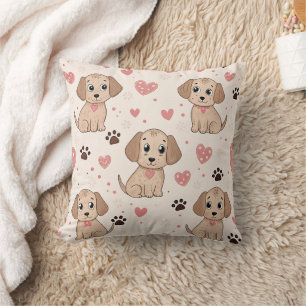 Cute Puppy Hearts Watercolor Pattern (4) Cushion