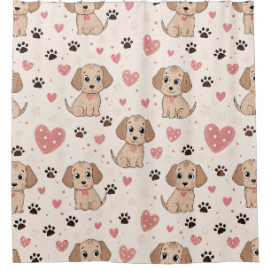 Cute Puppy Hearts Watercolor Pattern (4) Shower Curtain