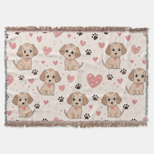 Cute Puppy Hearts Watercolor Pattern (4) Throw Blanket