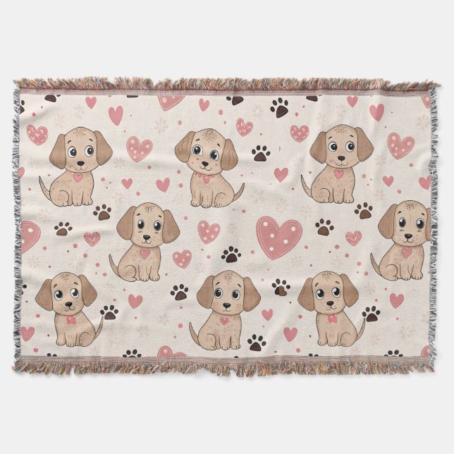 Cute Puppy Hearts Watercolor Pattern (4) Throw Blanket (Front)