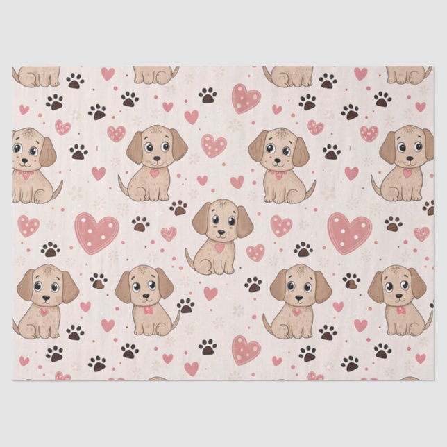 Cute Puppy Hearts Watercolor Pattern (4) Tissue Paper (Front)