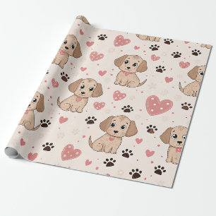 Cute Puppy Hearts Watercolor Pattern (4) Wrapping Paper