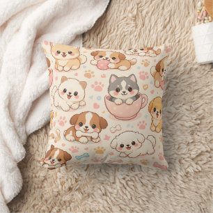 Cute Puppy Hearts Watercolor Pattern (5) Cushion