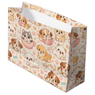 Cute Puppy Hearts Watercolor Pattern (5) Large Gift Bag