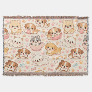 Cute Puppy Hearts Watercolor Pattern (5) Throw Blanket