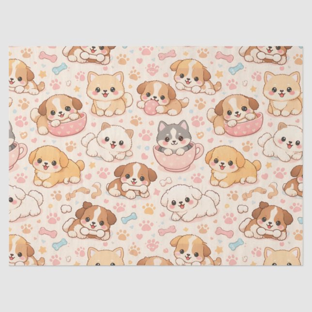 Cute Puppy Hearts Watercolor Pattern (5) Tissue Paper (Front)