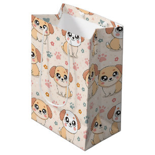 Cute Puppy Hearts Watercolor Pattern (6) Medium Gift Bag