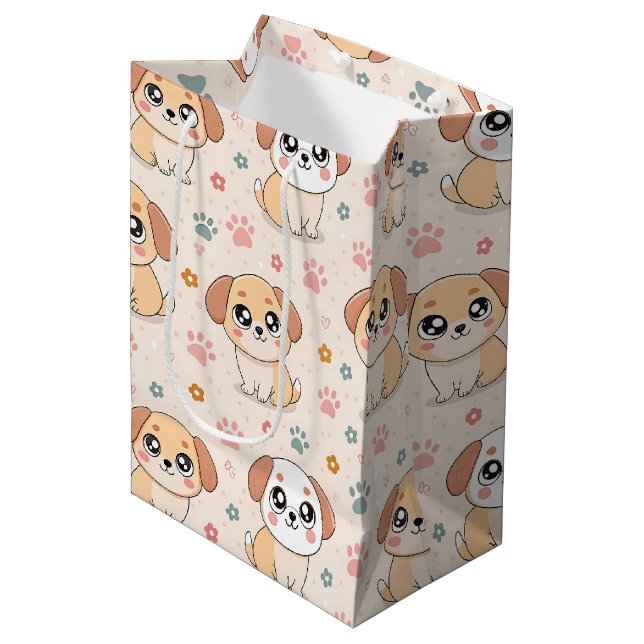 Cute Puppy Hearts Watercolor Pattern (6) Medium Gift Bag (Front Angled)