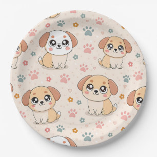 Cute Puppy Hearts Watercolor Pattern (6) Paper Plate