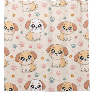 Cute Puppy Hearts Watercolor Pattern (6) Shower Curtain