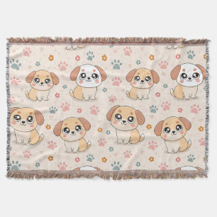 Cute Puppy Hearts Watercolor Pattern (6) Throw Blanket