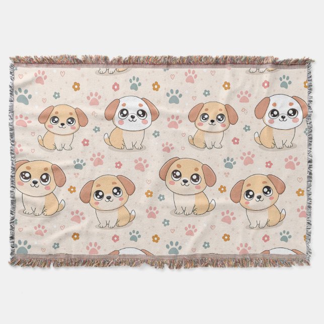 Cute Puppy Hearts Watercolor Pattern (6) Throw Blanket (Front)