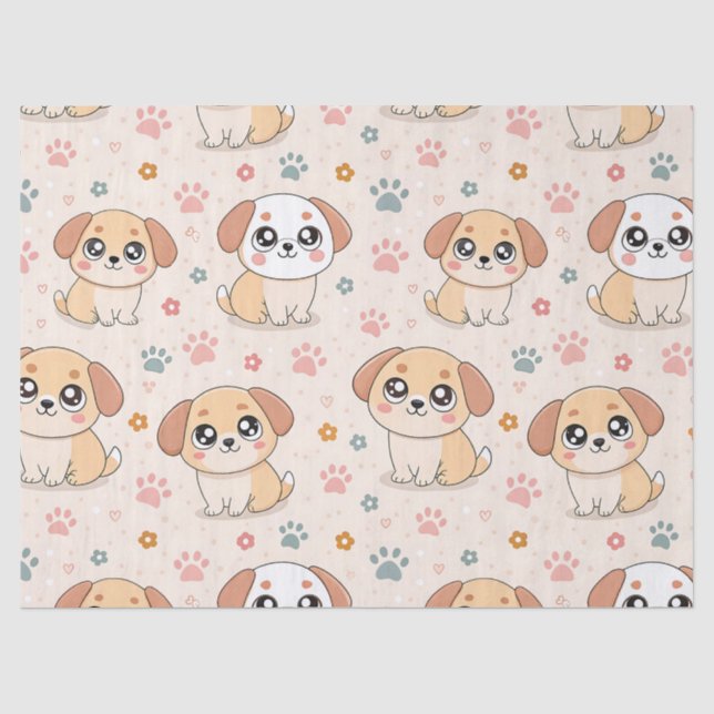 Cute Puppy Hearts Watercolor Pattern (6) Tissue Paper (Front)