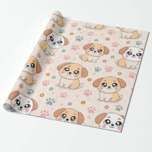 Cute Puppy Hearts Watercolor Pattern (6) Wrapping Paper