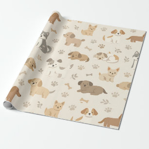 Cute Puppy Hearts Watercolor Pattern (7) Wrapping Paper
