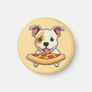 Cute Puppy Holding a Slice of Pizza Magnet