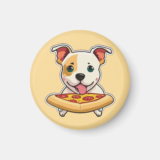 Cute Puppy Holding a Slice of Pizza Magnet (Front)