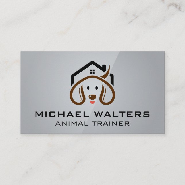 Cute Puppy Home Logo | Dog Groomer Business Card (Front)