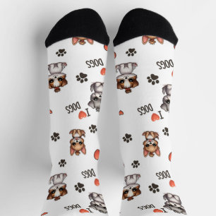 Cute Puppy I Love Dogs Pattern Crew Socks