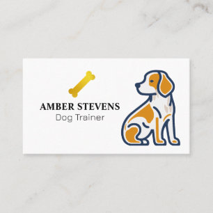 Cute Puppy Illustration Gold Dog Bone Business Card