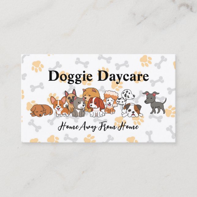 Cute Puppy Illustrations | Doggie Daycare Business Card (Front)