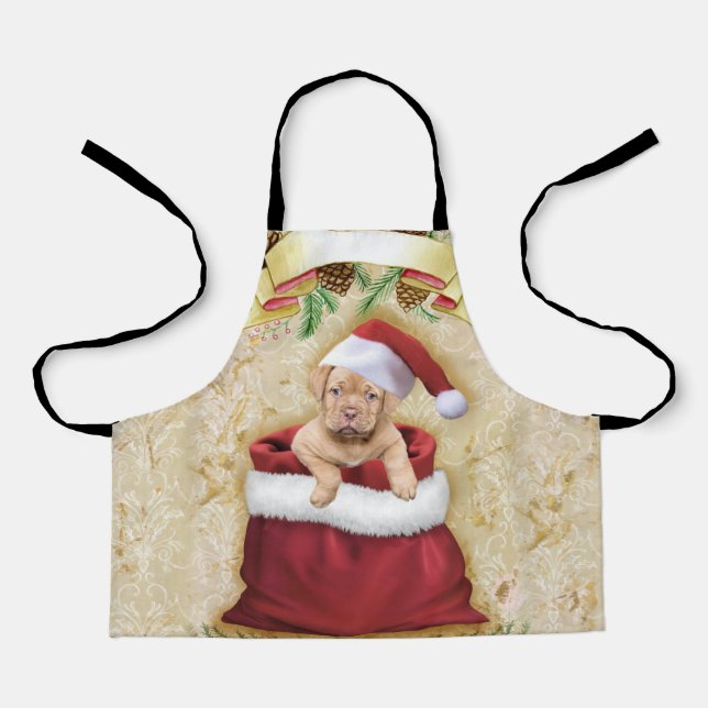 Cute Puppy in a bag with Christmas toys Apron (Front)