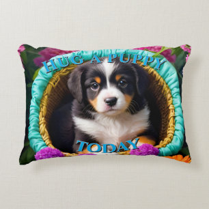 Cute Puppy in a Basket Decorative Cushion