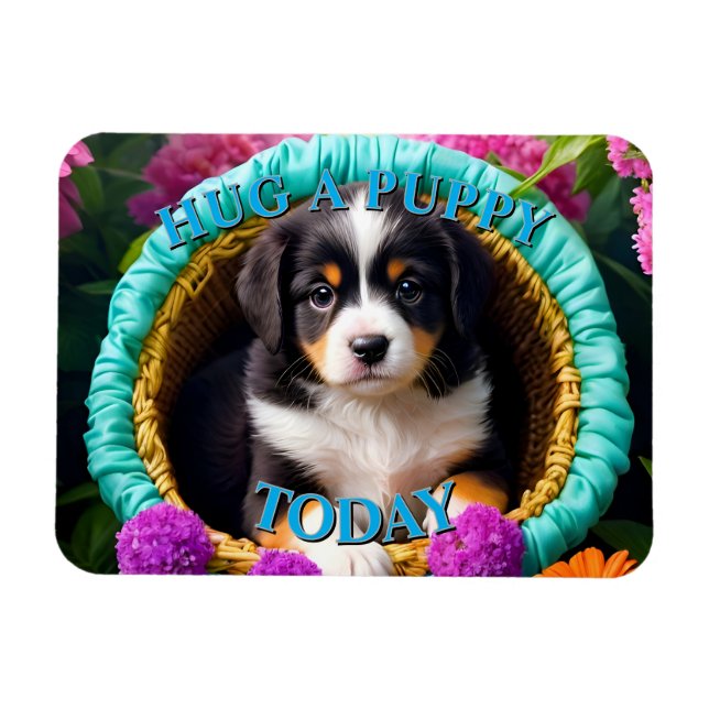 Cute Puppy in a Basket Magnet (Horizontal)
