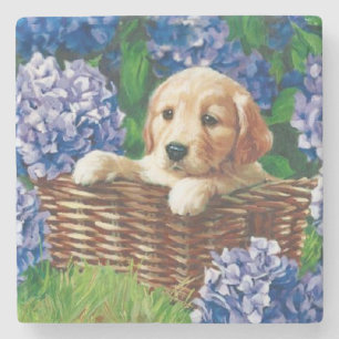 Cute Puppy in a Basket Stone Coaster