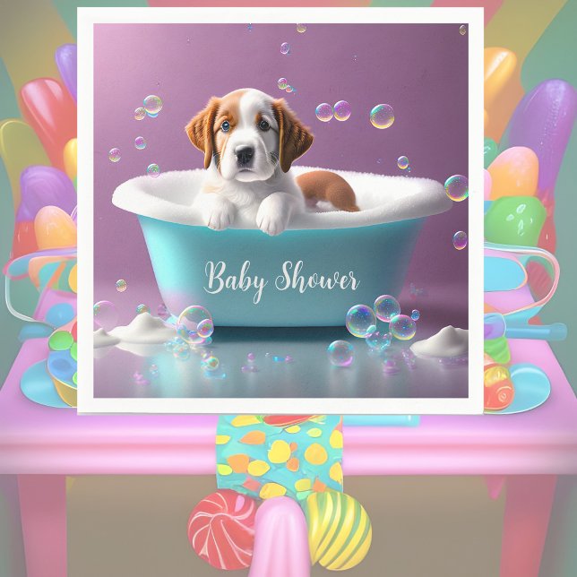 Cute puppy in a bathtub with soap bubbles napkin (Creator Uploaded)