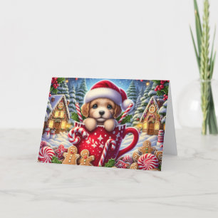 Cute Puppy in a Cup Christmas Holiday Card