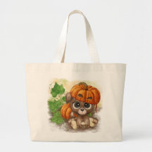 Cute puppy in a pumpkin hat