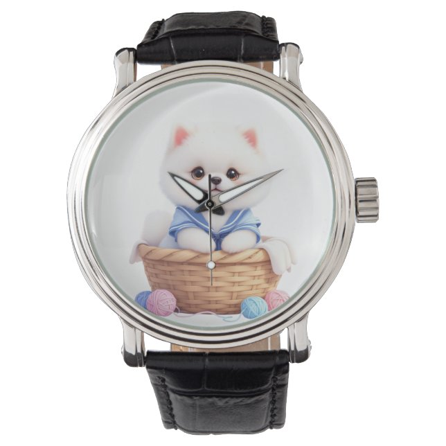 Cute Puppy in Basket eWatch Watch (Front)