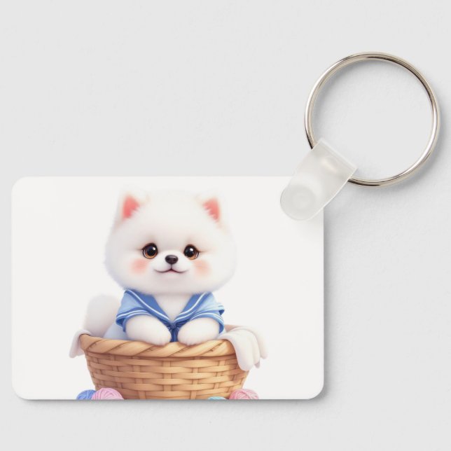 Cute Puppy in Basket Keychain (Front)