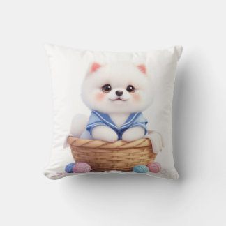 Cute Puppy in Basket Throw Pillow