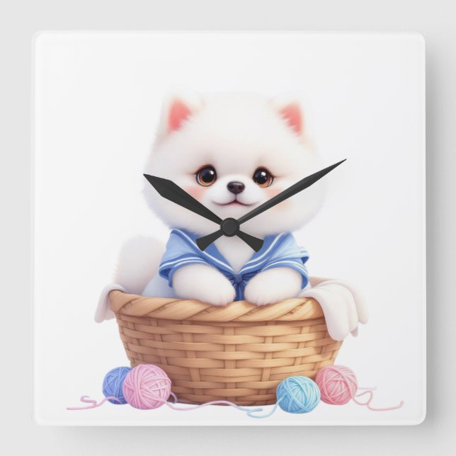 Cute Puppy in Basket Wall Clock (Front)